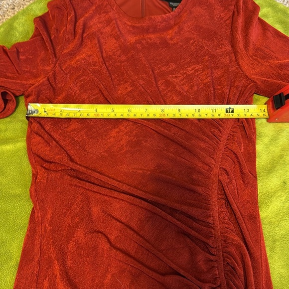 Donna Morgan Women's Ruched Princess Seam Dress Sz 6 Burnt Orange Shimmery - Picture 7 of 9